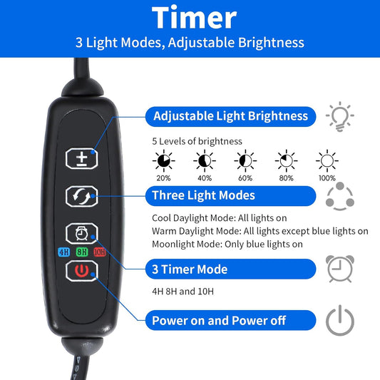 Aquaneat Led Aquarium Light For 30 To 38 Inch Fish Tank, Auto On Off With Timer, Full Spectrum, Adjustable Brightness, Daylight Moonlight Mode, For Fresh Water Low-To-Mid Light Plants