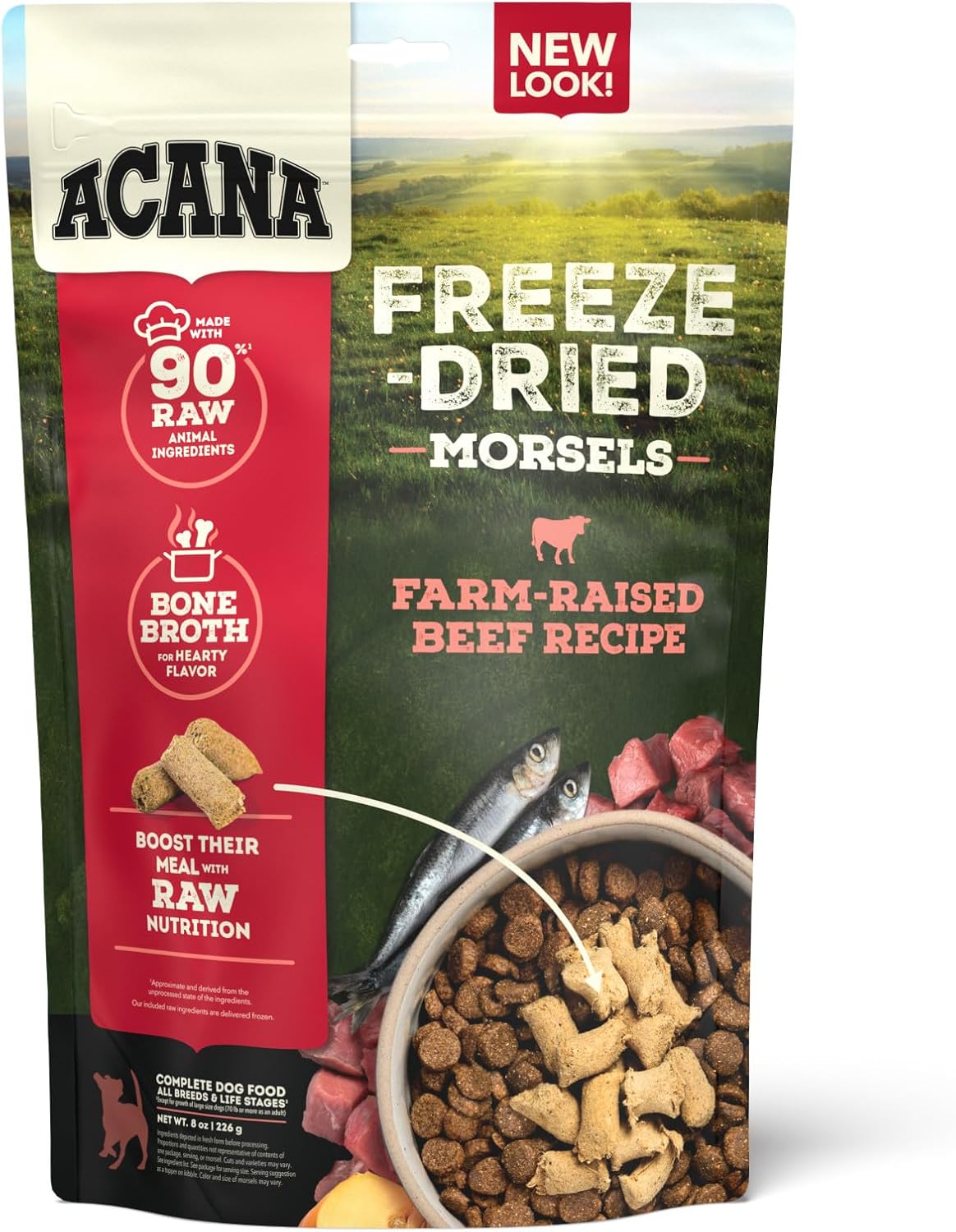 Acana Freeze Dried Dog Food Meal & Topper, Grain Free High Protein Farm-Raised Beef Recipe, 8Oz