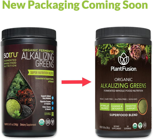 PlantFusion Alkalizing Super Greens Powder - Fermented Greens Superfood Powder Blend with Digestive Enzymes Probiotics & Prebiotic Fiber - Organic, Non-GMO, Vegan, Gluten-Free - 8.46 oz 30 Servings