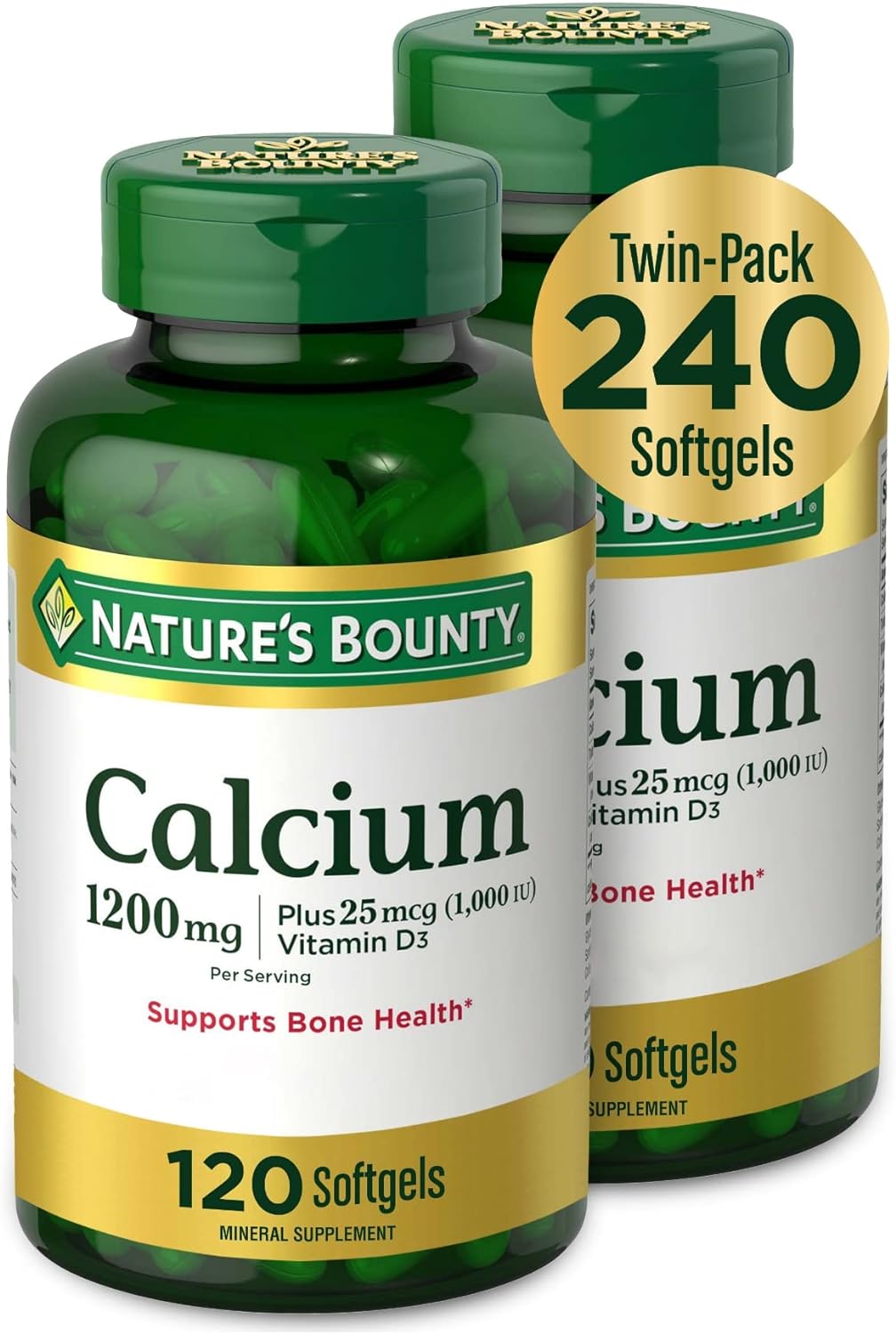 Nature'S Bounty Calcium Plus 1000 Iu Vitamin D3, Immune Support & Bone Health, Softgels, 120 Ct (2-Pack)
