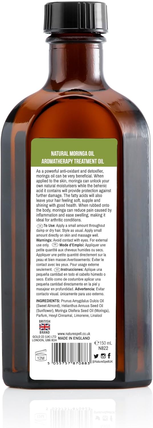 Nature Spell Moringa Oil For Hair & Skin 150Ml, Treat Dry Damaged Hair, Skincare Oil To Target Inflammation & Dark Spots, Made In The Uk