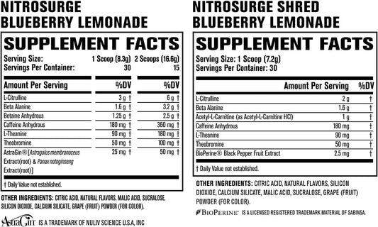 Jacked Factory Nitrosurge Shred Thermogenic Pre-Workout In Blueberry Lemonade & Blueberry Lemonade Nitrosurge Pre-Workout For Men & Women