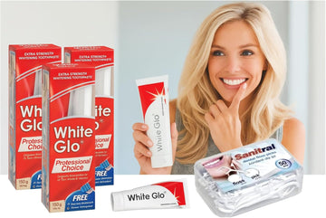 3xWhite Glo Professional Choice Extra Strength Whitening Toothpaste 100 ml & Toothbrush (with Sanitral 50 Pcs Dental Floss Stick Included as a Gift)