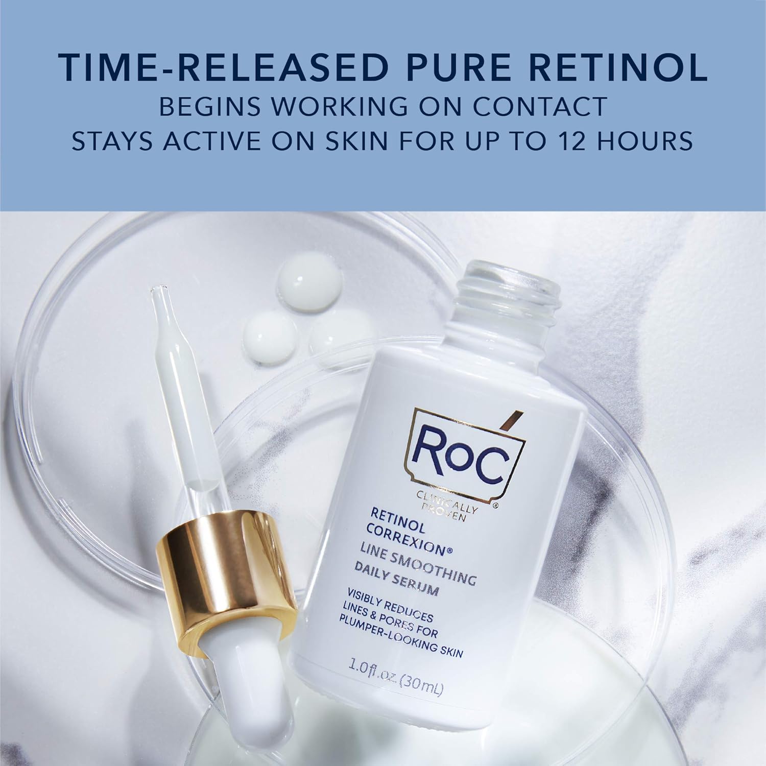 RoC Retinol Correxion Pore Refining Line Smoothing Serum, Daily Anti-Aging Wrinkle Treatment with Squalane, Skin Care for Fine Lines, Dark Spots, Post-Acne Marks, 1 Fl Oz : Beauty & Personal Care