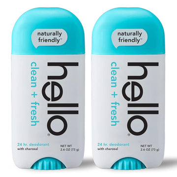 Hello Activated Charcoal Fresh And Clean Deodorant For Women + Men, Aluminum Free, Baking Soda Free, Parabens Free, 24 Hour Odor Protection, 2.6 Ounce, 2 Pack