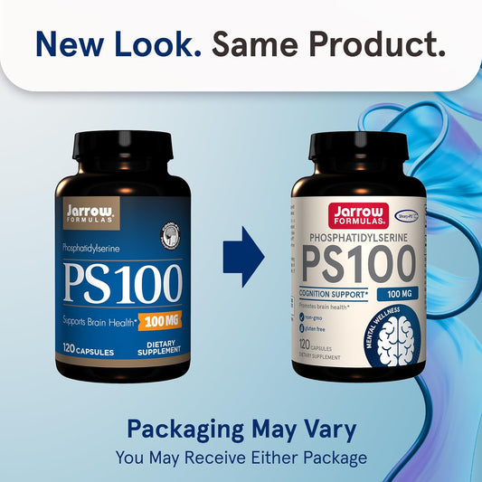 Jarrow Formulas Ps100 Phosphatidylserine 100 Mg, Dietary Supplement For Brain Health And Cognition Support, 120 Capsules, 40-120 Day Supply, Pack Of 12