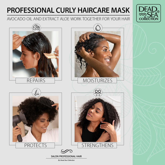 Dead Sea Collection Hair Mask For Curly Hair - With Avocado, Aloe And Dead Sea Minerals - Repair, Strengthens And Moisturizes Hair - 16.9 Fl. Oz