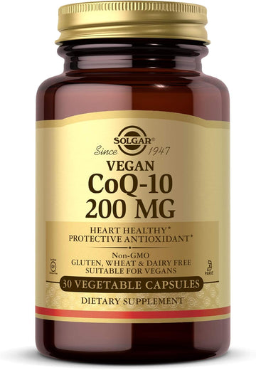 Solgar Vegetarian CoQ-10 200 mg, 30 Vegetable Capsules - Heart Healthy, Protective Antioxidant - Coenzyme Q10 (CoQ-10) Supplement - Vegan, Gluten Free, Dairy Free, Kosher - 30 Servings : Health & Household