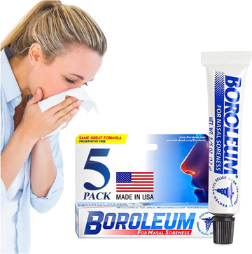 Dry Nose Relief by Boroleum | Nasal Soreness & Stuffy Nose Relief | Medicated Nasal Gel and Nose Moisturizer | 5-Pack, 0.6 oz. Tubes