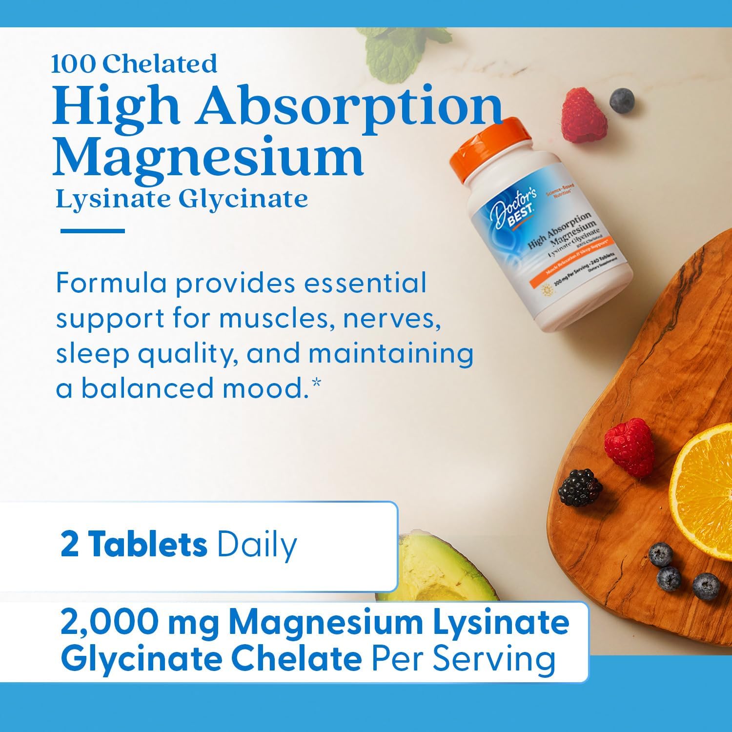 Doctor'S Best High Absorption Magnesium Glycinate Lysinate, 100% Chelated, Non-Gmo, Vegan, Gluten & Soy Free, 200 Mg, 240 Count