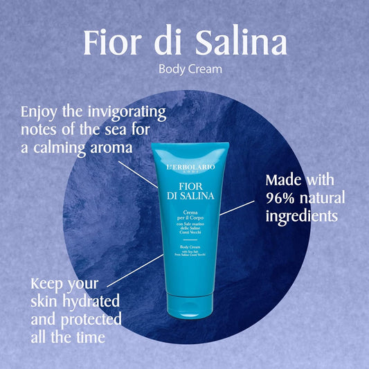 L'Erbolario Fior Di Salina Body Cream - Soothing Sea Salt Moisturizer For Dry Skin - Calcium And Magnesium-Rich - With Hydrating Cocoa Butter - 6.7 Oz