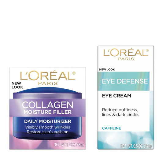 L'Oreal Paris Collagen Face Moisturizer Day And Night Cream, 1.7 Oz + Dermo-Expertise Eye Defense Eye Cream, 0.5 Oz