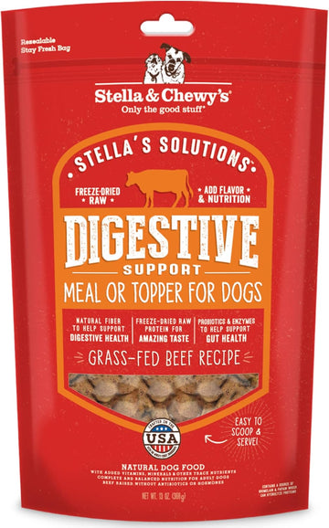 Stella & Chewy's – Stella’s Solutions Digestive Boost – Grass-Fed Beef Dinner Morsels – Freeze-Dried Raw, Protein Rich, Grain Free Dog Food – 13 oz Bag
