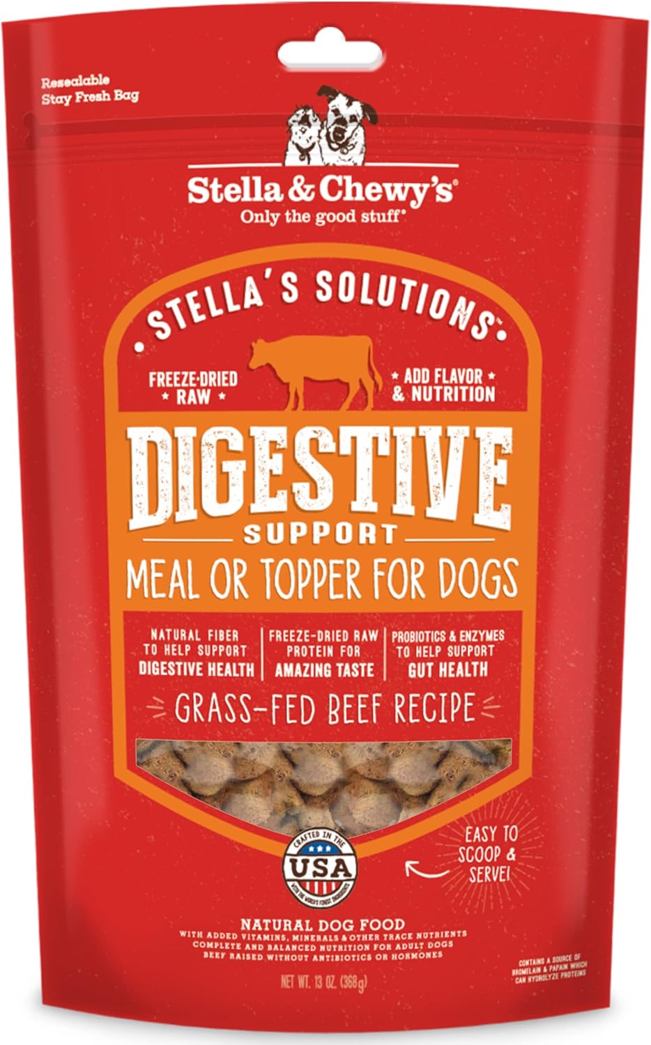 Stella & Chewy'S – Stella’S Solutions Digestive Boost – Grass-Fed Beef Dinner Morsels – Freeze-Dried Raw, Protein Rich, Grain Free Dog Food – 13 Oz Bag