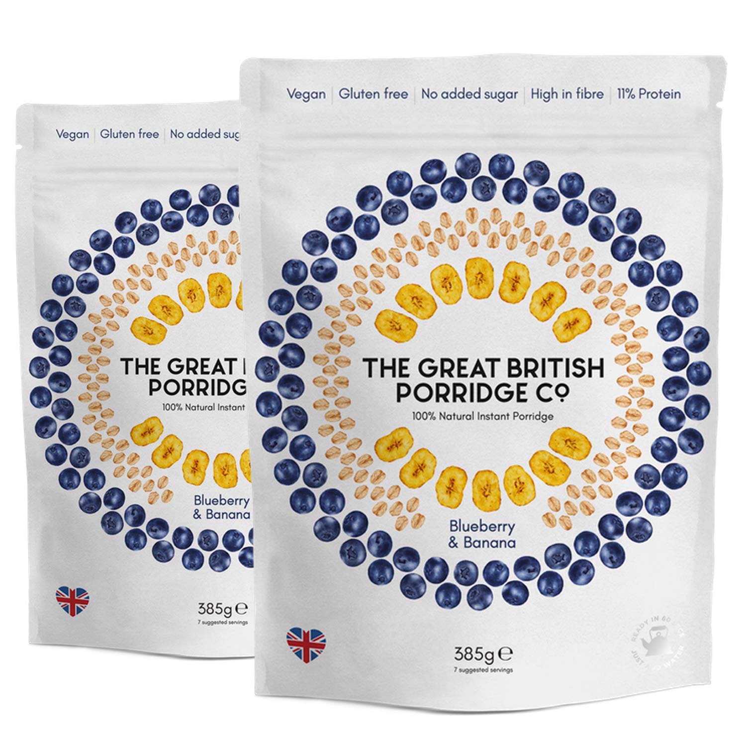 The Great British Porridge Co Gluten Free & Vegan Friendly Nutritious Instant Porridge (Blueberry & Banana, 2-Pack)