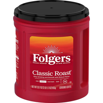 Folgers Classic Roast Medium Roast Ground Coffee, 33.7 Ounces (Pack of 6)