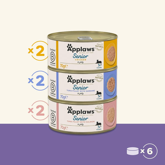 Applaws Senior Wet Cat Food for Mature Cats, Multipack Tuna and Chicken Selection in a soft Mousse 6 x 70g Tin?1340ML-A