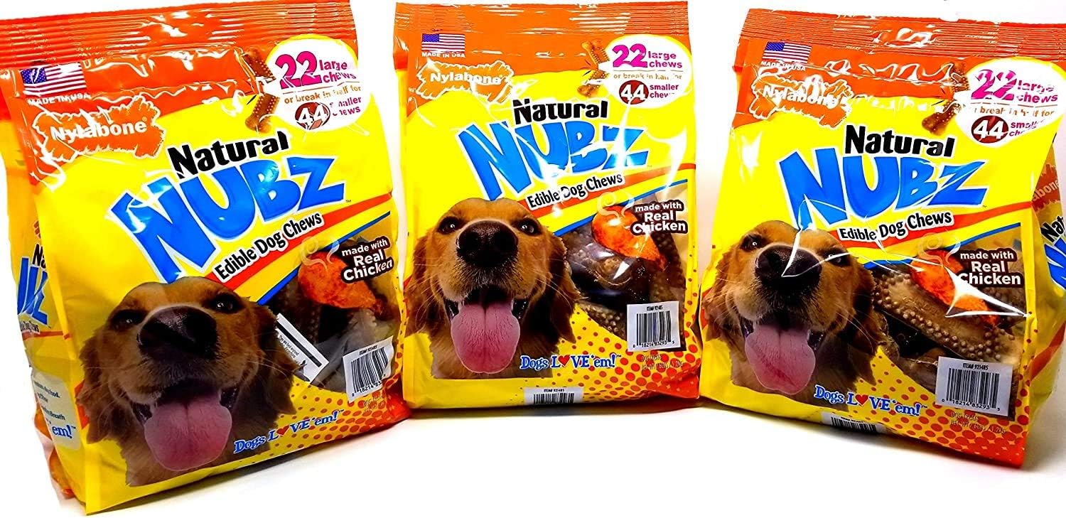 Nylabone Natural Nubz Edible Dog Chews Value Pack of 66ct. / 7.8 lbs. Total (3 x 2.6 lb / 22 ct Bags) : Pet Supplies