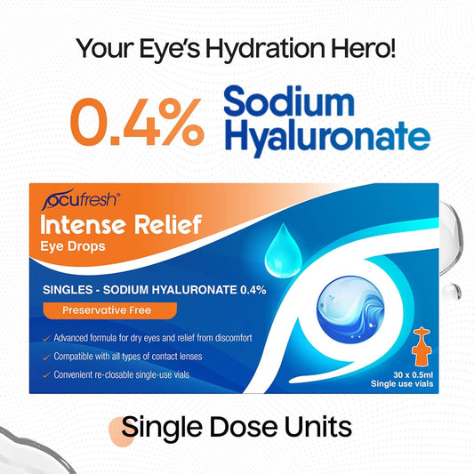 [New Launch] Ocufresh Intense Relief Eye Drops- Single Dose [30X0.5Ml Vials] - Sodium Hyaluronate 0.4% - Advanced Care For Dry, Tired Eyes | Preservative Free | Contact Lens & Travel Friendly