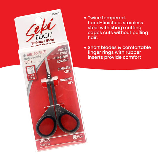 Seki Edge Stainless Steel Nostril Scissors (SS-908) - Safety Grooming Scissors with Round Blunt Tips for Trimming Nose Hair & Other Facial Hair for Men & Women - Made in Japan