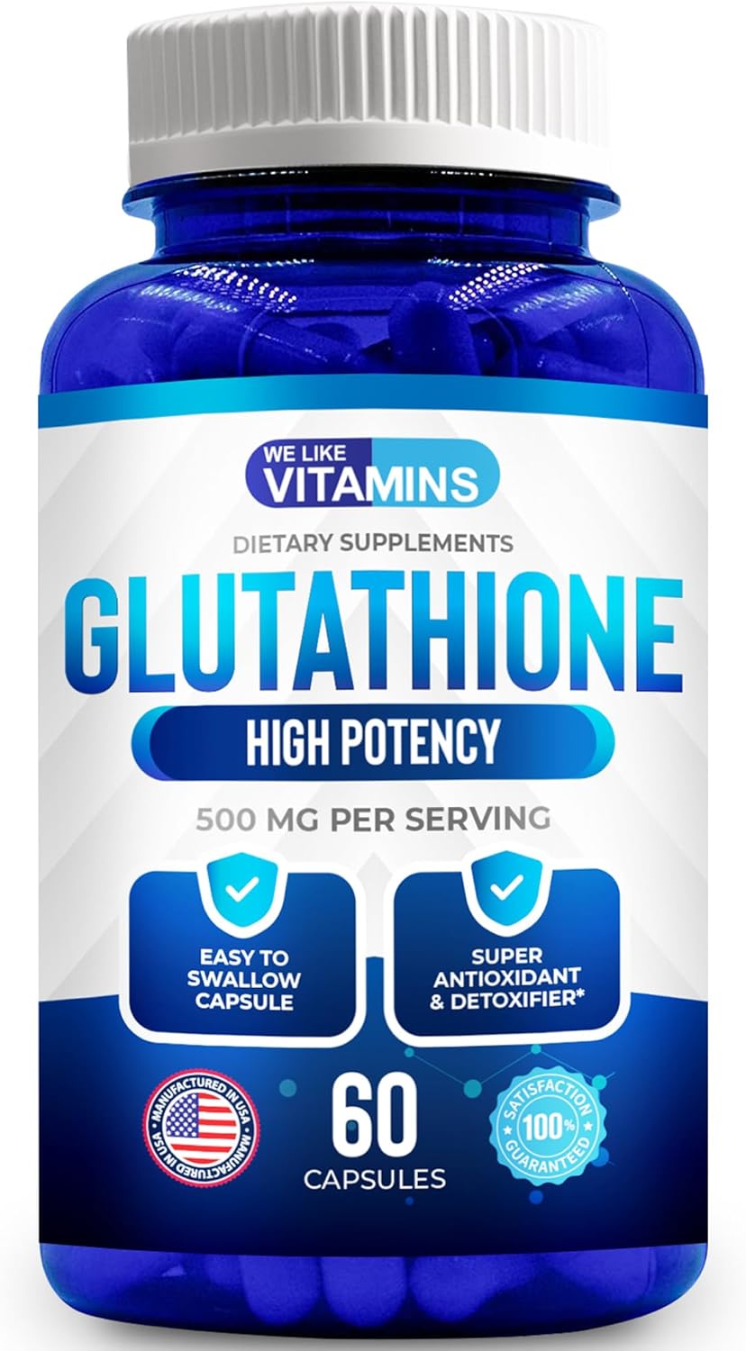 We Like Vitamins Glutathione 500Mg Per Serving | Manufactured In Usa | 60 Glutathione Capsules | Highly Bioavailable Reduced Glutathione Supplement | Organic L-Glutathione Supplement For Antioxidant