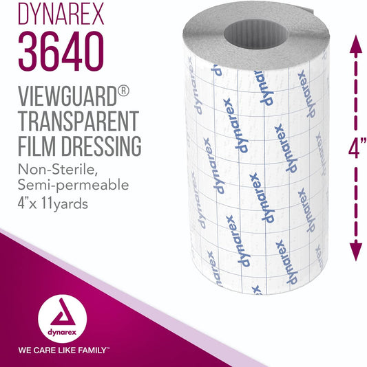 Dynarex View Guard Transparent Film Dressing Rolls | 4" X 11 Yds, 1 Roll | Non-Sterile Clear Medical Tape For Wound Dressing - Tattoo Bandages And Wound Cover