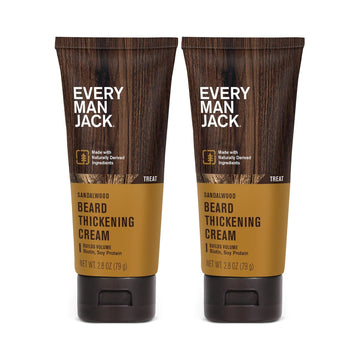 Every Man Jack Beard Thickening Cream - Strengthens, Thickens, Nourishes Beard - Light Sandalwood Scent - Made With Naturally Derived Ingredients Like Biotin, Vitamin B6, Soy Protein - 2.8Oz - 2 Pack