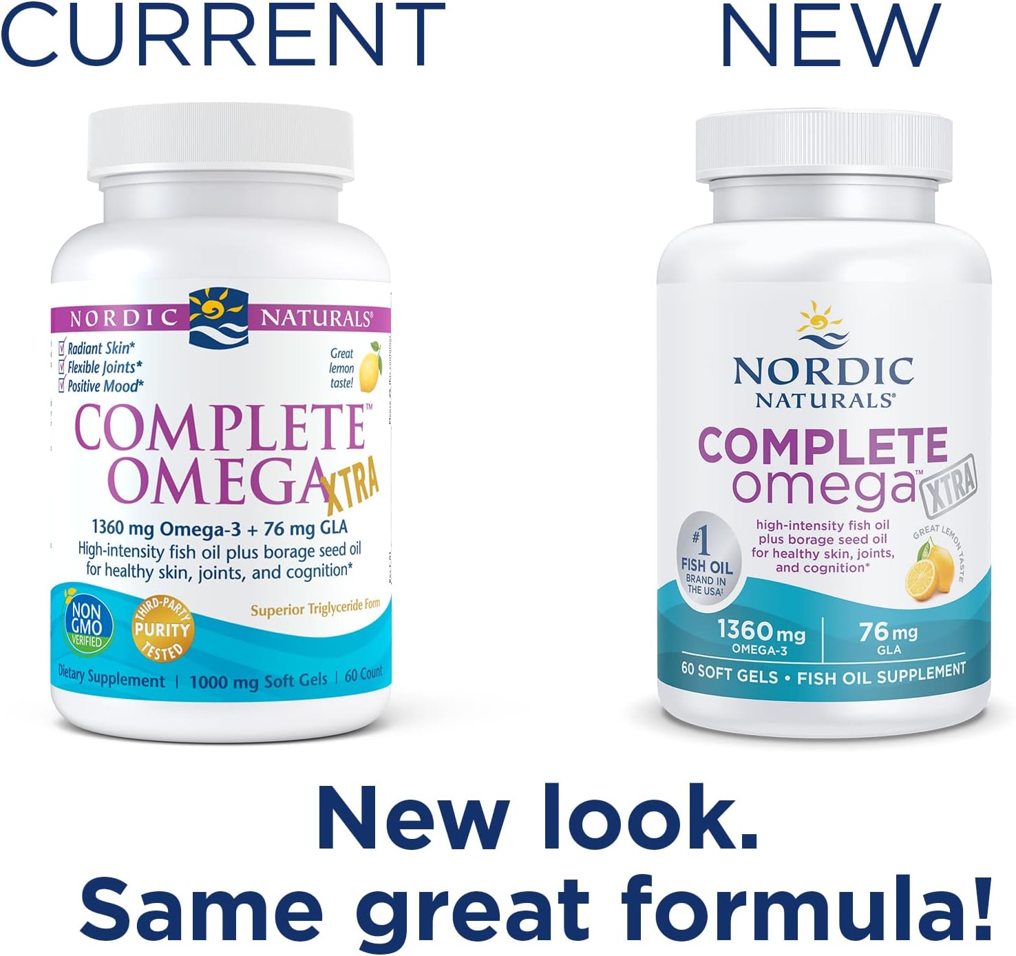 Nordic Naturals Complete Omega Xtra, Lemon - 60 Soft Gels - 1360 mg Omega-3 + 76 mg GLA - Healthy Skin, Joints & Cognition - Non-GMO - 30 Servings : Health & Household