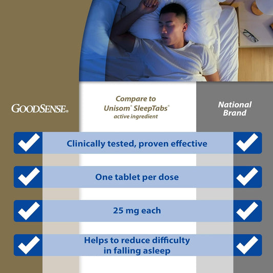 Goodsense Sleep Aid Doxylamine Succinate Tablets, 25 Mg, 32-Count, Nighttime Sleep Aid To Help You Fall Asleep