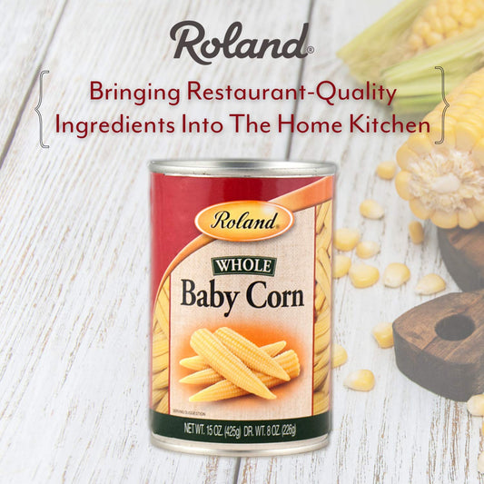 Roland Foods Whole Fancy Small Baby Corn, Specialty Imported Food, 15-Ounce Can