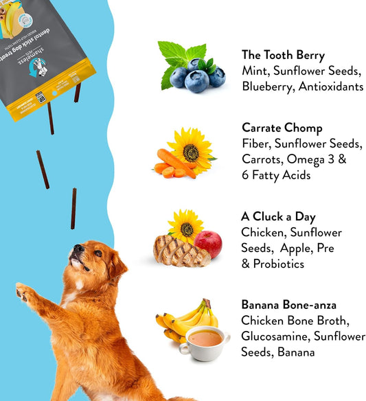 Shameless Pets Dental Treats for Dogs, Variety (4-Pack) - Healthy Dental Sticks for Teeth Cleaning & Fresh Breath - Dog Bones Dental Chews Free from Grain, Corn & Soy