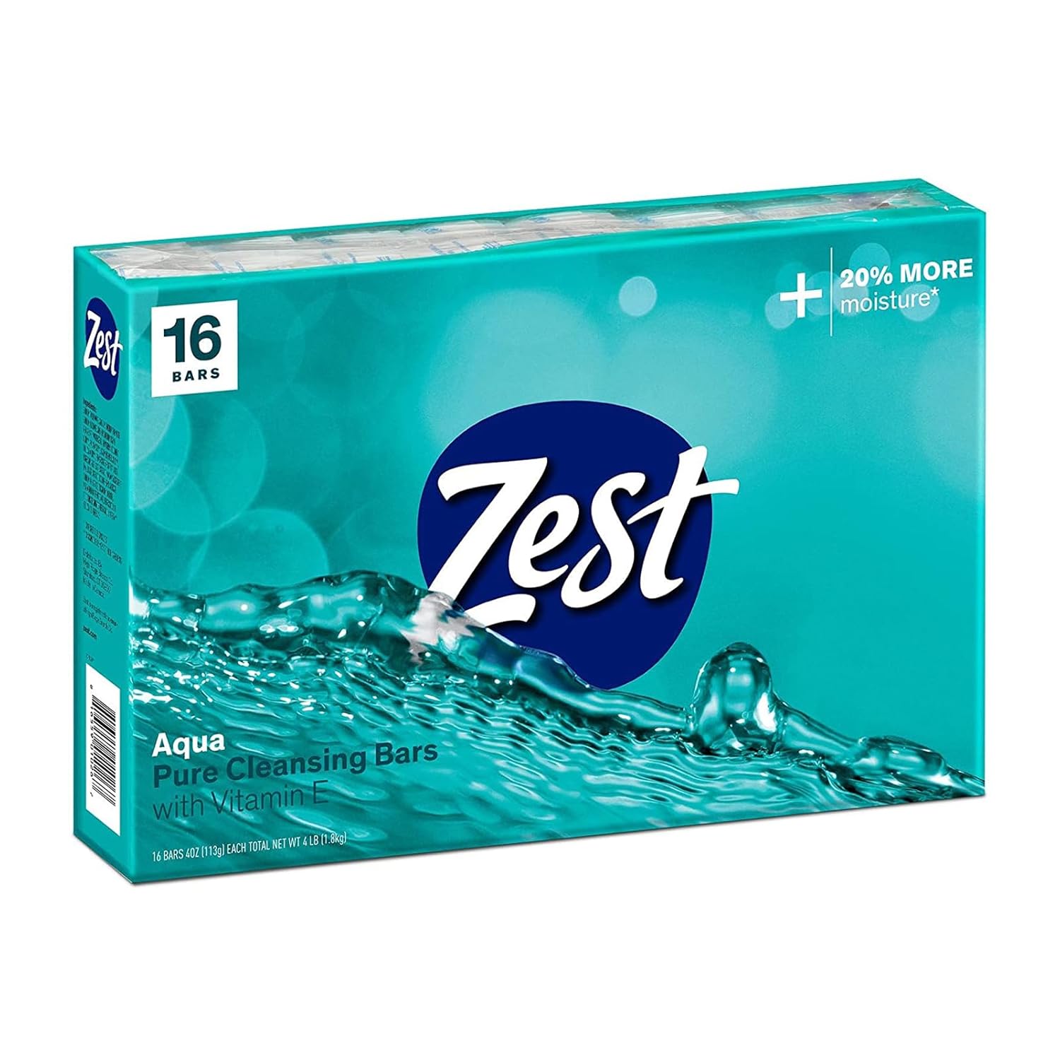 Zest Bar Soap - Enriched With Vitamin E - Moisturizing Body Soap - Gentle Soap - Paraben-Free Soap Bar - Suitable For All Skin Types - Aqua - 16 Pc