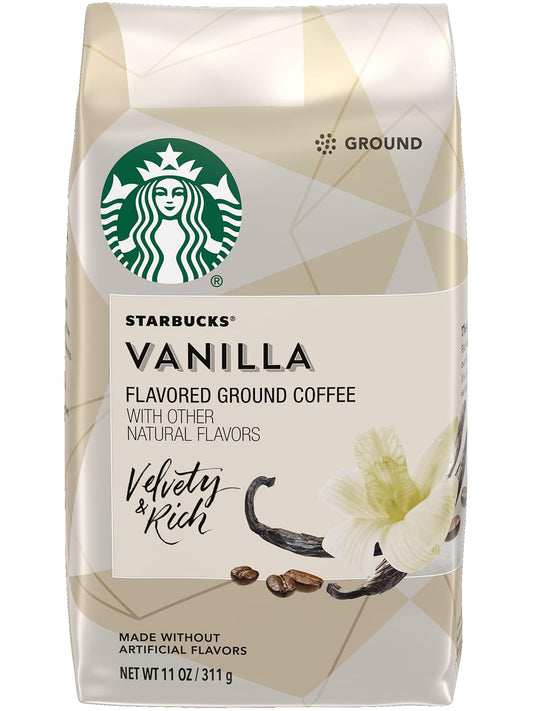 Starbucks Flavored Ground Coffee, Vanilla Flavor, Velvety & Rich, Made without Artificial Flavors, FlavorLock Packaging, Bag (Pack of 2 Bags)
