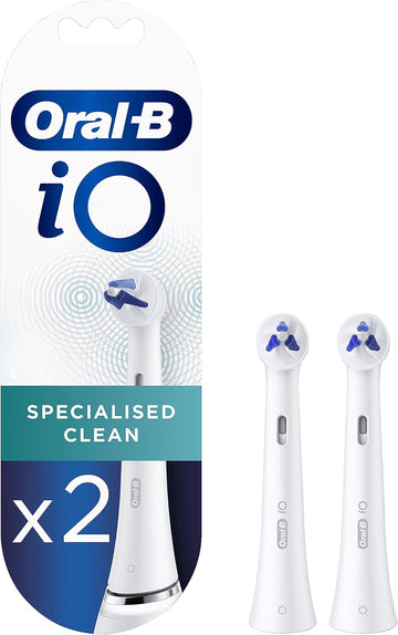 Oral-B Io Specialised Clean Electric Toothbrush Head, Precisely Angled Tufts For Deeper Plaque Removal For Hard To Reach Areas, Pack Of 2 Toothbrush Heads, White