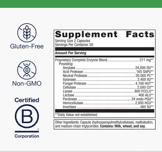 Metagenics Spectrazyme Complete Enzyme Complex - Digestive Enzymes Supplement - Digestive Health For Men & Women* - Non-Gmo - 60 Capsules