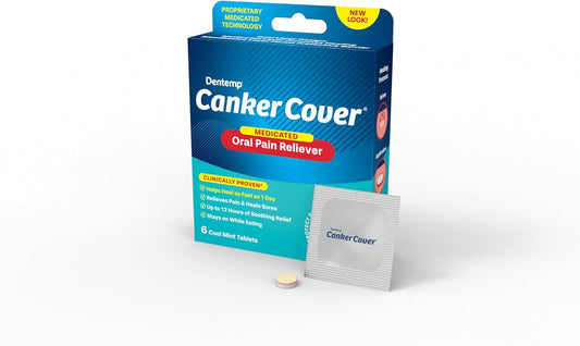 Dentemp Canker Cover - Canker Sore Medicine Pain Reliever (6 Counts) - Canker Sore Treatment to Relieve Canker Pain, Mouth Sores & Mouth Irritation - Fast Acting Canker Sore Relief Tablets for Adults