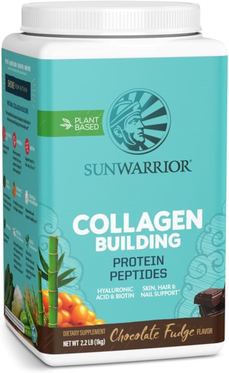 Sunwarrior Vegan Collagen Protein Powder Plant-Based | Hyaluronic Acid Minerals Biotin Soy Free Dairy Free Gluten Free Non-Gmo | Chocolate 40 Servings | Collagen Building Peptides