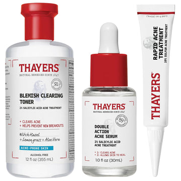 The Breakout Star: Thayers Blemish Clearing 2% Salicylic Acid Toner + Double Action 2% Salicylic Acid Acne Serum + Rapid 10% Sulfur Acne Treatment, Soothing And Non-Stripping Skin Care