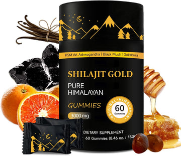 Shilajit Gummies | Pure Himalayan Shilajit Gummies Gold | Ashwagandha, Gokshura | Fulvic Acid & 85+ Trace Minerals For Men, Women | Non-Gmo | Lab Tested | No Added Sugar I 60 Gummy