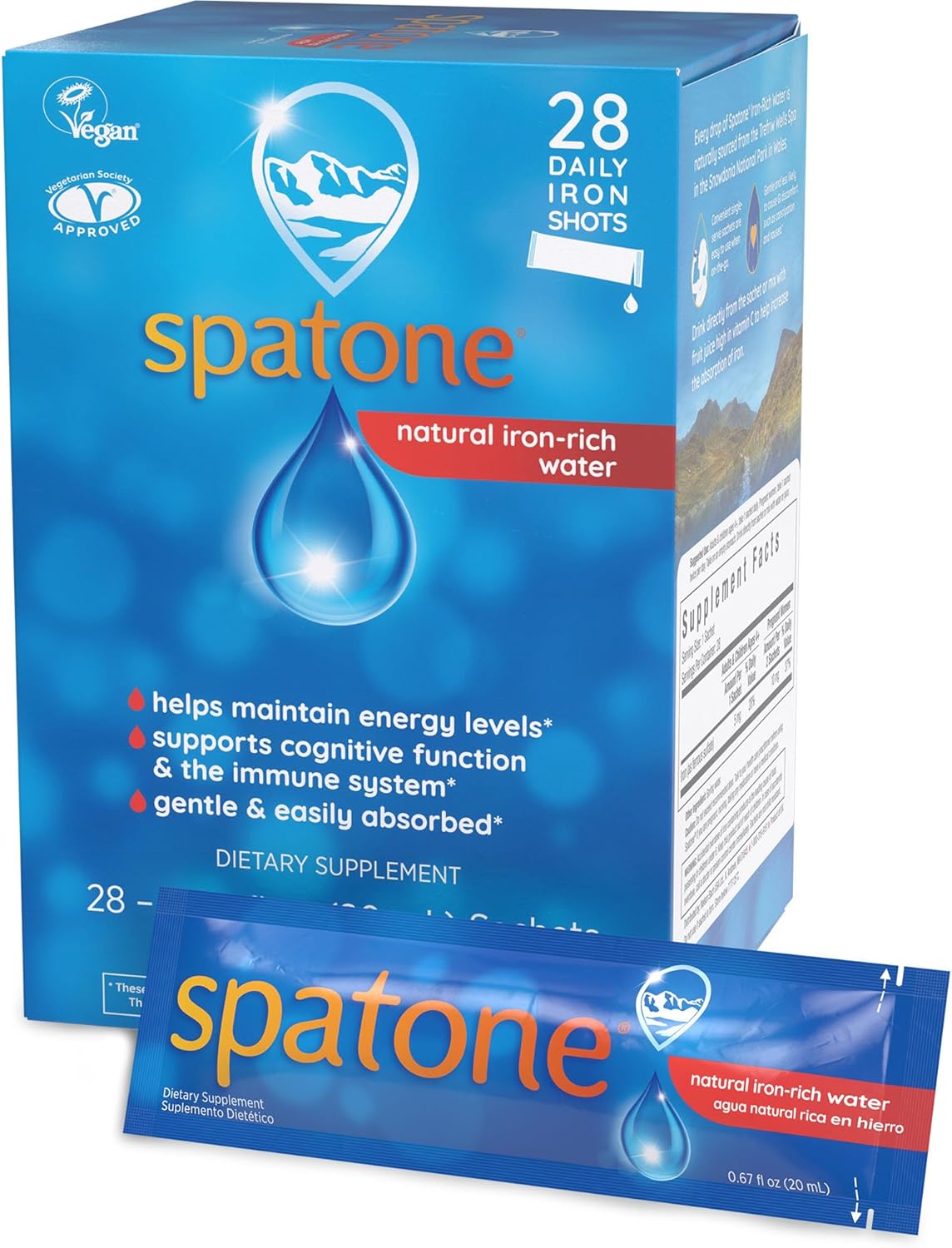 Spatone Natural Liquid Iron Supplement For Women, Men & Kids Ages 4+, Ideal During Pregnancy, Easily Absorbed & Gentle, Vegan, Vegetarian, Original Flavor, 28-Day, 5Mg Of Iron Per 20Ml Sachet