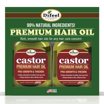 Difeel Pro-Growth & Thicken Premium Castor Hair Oil 7.1 Oz. - Deluxe 2-Pc Gift Set