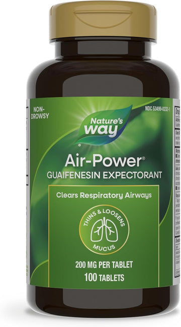 Nature’S Way Air-Power, Guaifenesin Expectorant, Clears Respiratory Airways, Thins & Loosens Mucus, Vegan, 100 Tablets (Packaging May Vary)