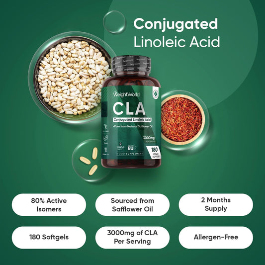 Weightworld Cla Softgels | 3000Mg Per Serving | 80% Active Isomers | 180 Vegan Cla Softgels | Gluten-Free | 2 Months Supply | Made In Eu