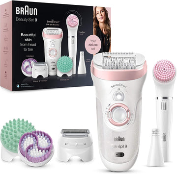 Braun Beauty Set, Epilator For Hair Removal, 7 In 1, Includes Lady Shaver, Face Epilator & Exfoliator, Gifts For Women, Uk 2 Pin Plug, 9-985, White/Pink