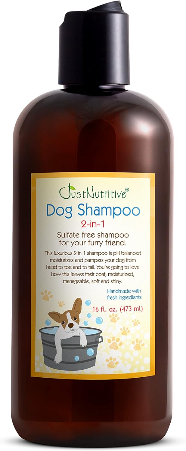 Dog Shampoo 2-In-1 | All Natural Dog Shampoo And Conditioner | For All Fur & Skin Types | Cleans, Conditions, & Detangles For The Healthy Fur | Just Nutritive | 16 Fl Oz