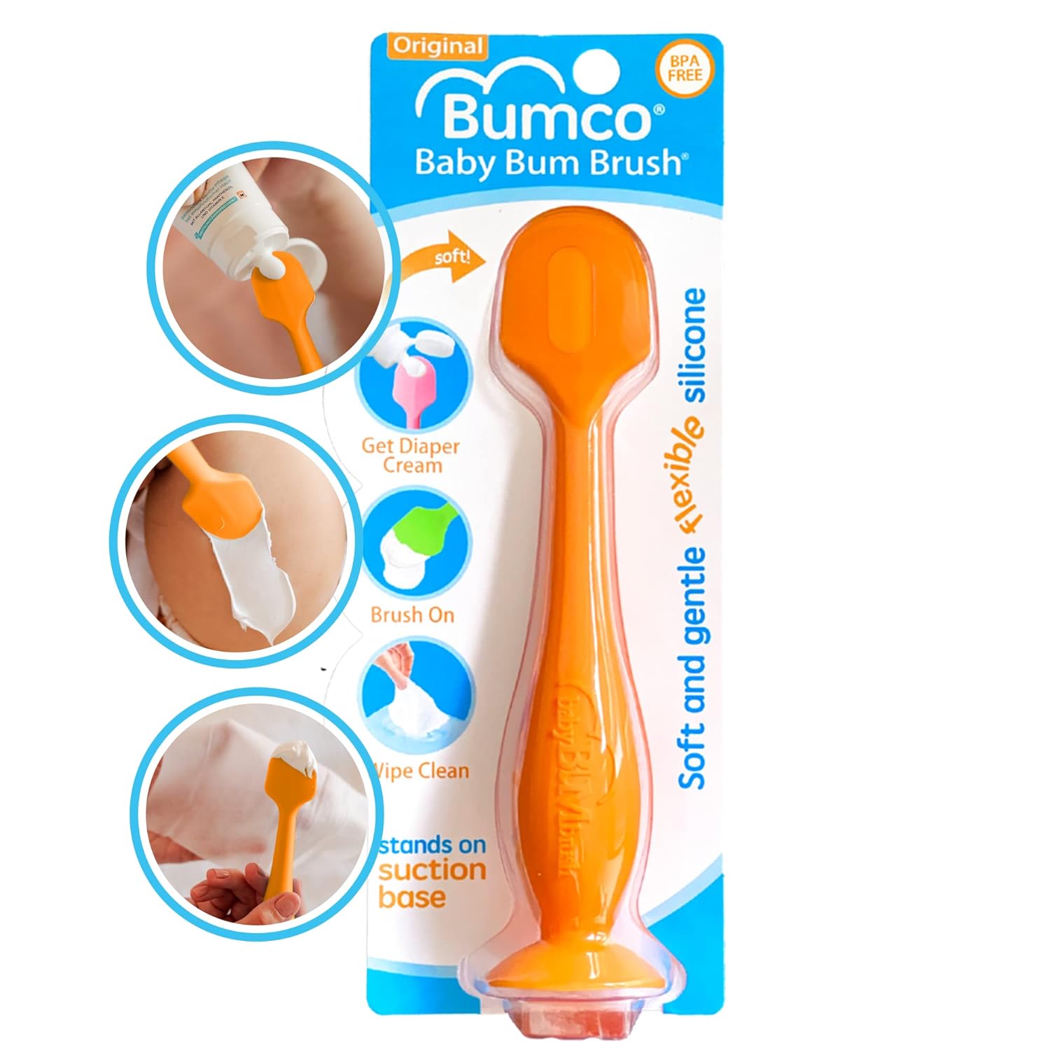 Bumco Diaper Cream Spatula - BPA-Free Butt Paste Diaper Cream Applicator, Soft & Flexible Diaper Rash Cream Applicator, Butt Spatula Baby, Mom-Invented Diaper Bag Essentials (Orange)