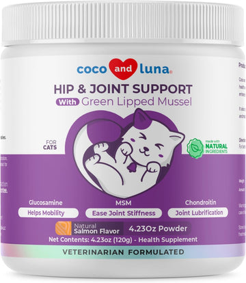 Glucosamine For Cats - 4.23Oz/120G Powder - Hip And Joint Supplement For Cats With Green Lipped Mussel, Msm, Chondroitin, And Vitamin E