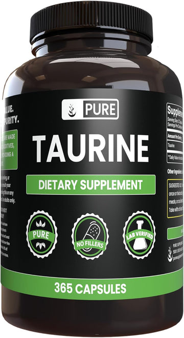 Pure Original Ingredients Taurine No Magnesium Or Rice Fillers, Always Pure, Lab Verified (365 Capsules)