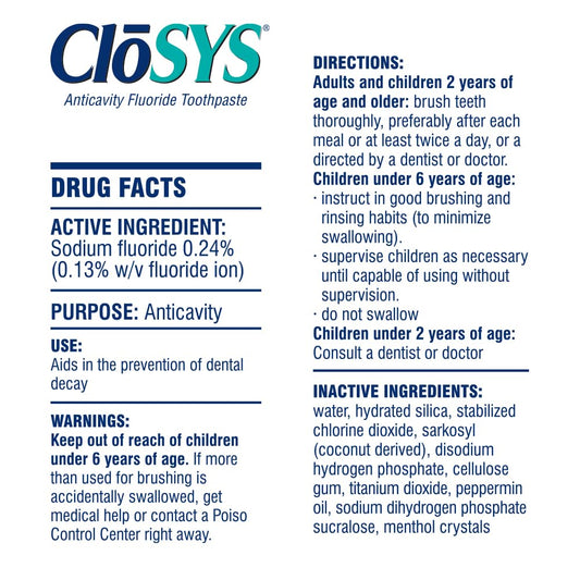 Closys Fluoride Toothpaste, 7 Ounce, Gentle Mint, Whitening, Enamel Protection, Sulfate Free