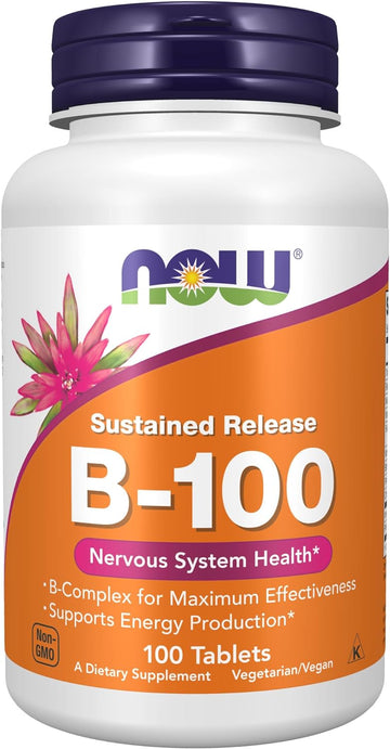 NOW Supplements, Vitamin B-100, Sustained Release, Energy Production*, Nervous System Health*, 100 Tablets